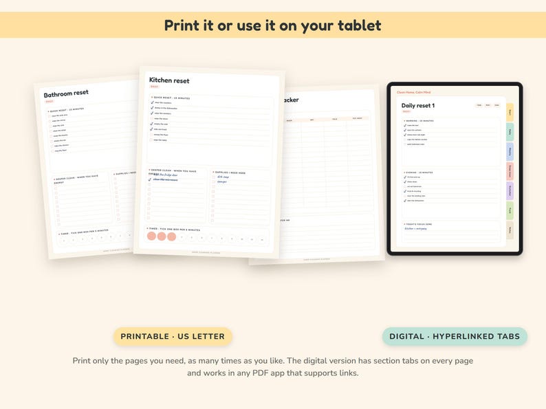 ADHD Cleaning Planner Printable and Digital, 15 Minute Home Reset Checklist, Declutter Challenge image 7
