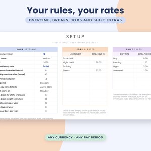 Timesheet Google Sheets Template, Overtime Tracker, Hourly Pay Calculator, Work Hours Log image 7