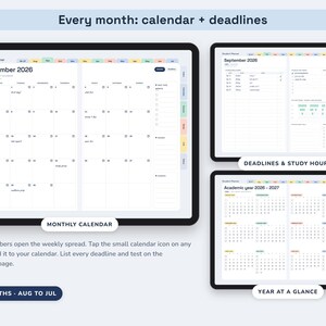 Academic Planner 2026 2027, Hyperlinked Digital Student Agenda with Assignment Tracker and GPA Calculator image 3