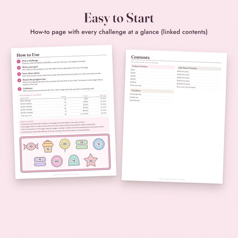 Savings Challenge Printable, Sweet Shop Candy Color In Tracker, 500 to 10000, Letter A4 image 8