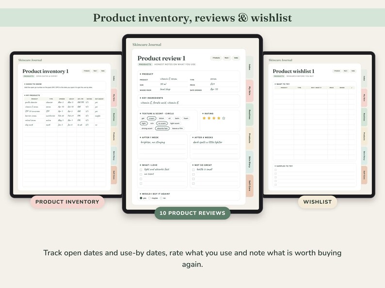 Skincare Journal Printable, Self Care Planner, Routine Tracker, Skin Diary, Product Inventory, Digital Undated image 4