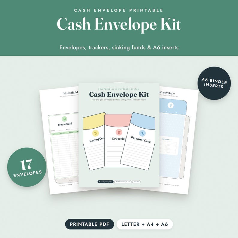 Cash Envelope Printable Kit, Fold and Glue Envelopes, A6 Budget Binder Inserts, Sinking Funds image 1