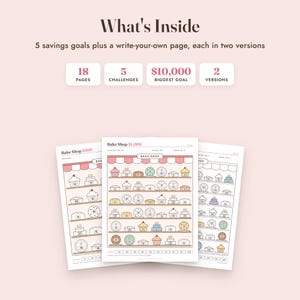Savings Challenge Printable, Bake Shop Color In Tracker, 500 to 10000, Letter A4 image 2