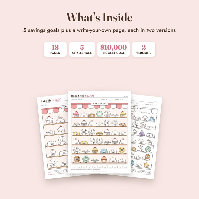 Savings Challenge Printable, Bake Shop Color In Tracker, 500 to 10000, Letter A4 image 2
