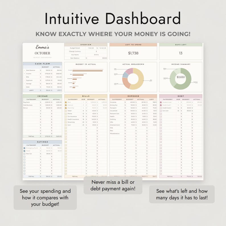 Paycheck Budget Spreadsheet Google Sheets, Neutral Biweekly Planner, Bills Due Before Payday bild 3