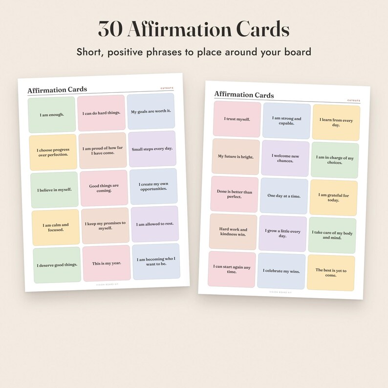 Vision Board Kit Printable, 330 Words and Affirmations, Goal Setting Worksheets image 6