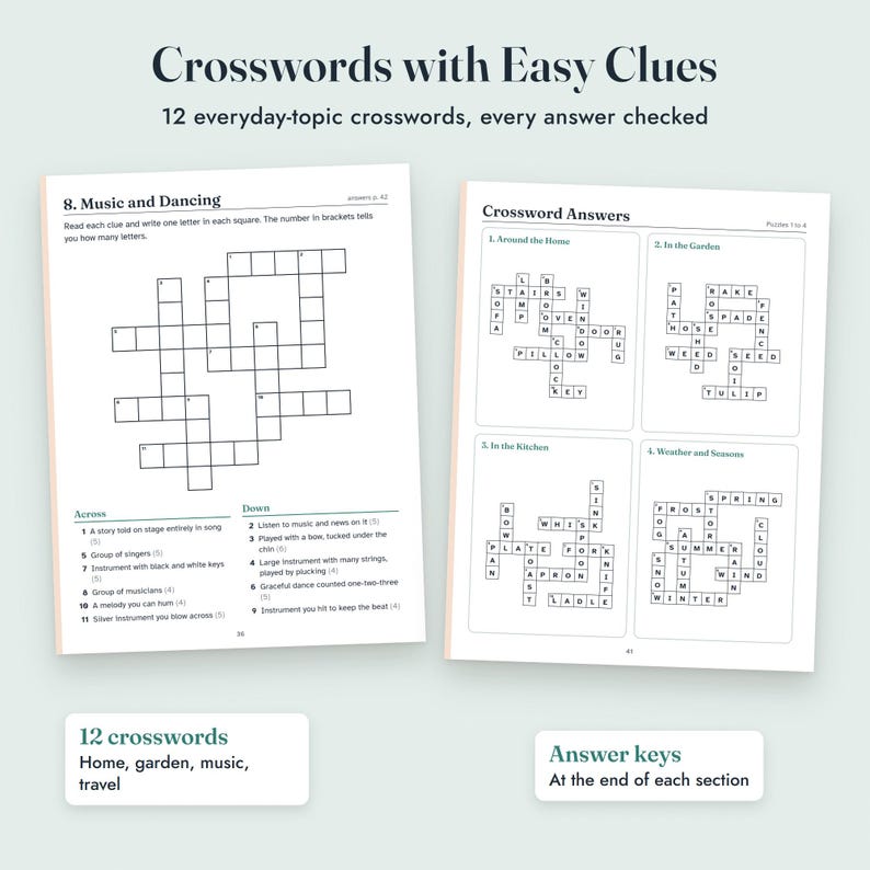 Senior Activities Printable, Large Print Word Search and Crossword, Dementia Activity Book, 104 Pages imagen 5