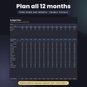 Dark Mode Budget Spreadsheet, Google Sheets Monthly Yearly Planner, Savings Goals Tracker Dashboard image 4