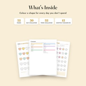 No Spend Challenge Printable, 30 Day, 52 Week, Monthly Color In Tracker, Letter A4 image 2