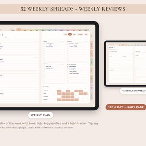 Undated Digital Planner, Hyperlinked Daily Weekly Monthly Pages, Boho Landscape Journal with Habit Tracker image 6