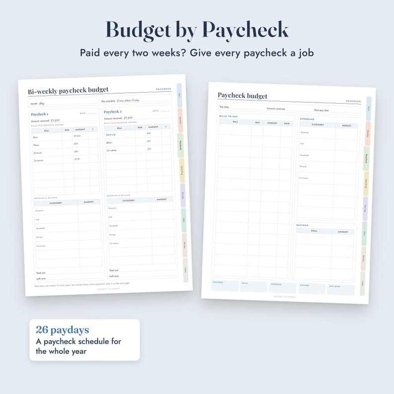 Budget Planner Printable, Bi-Weekly Paycheck Planner, Expense Tracker, Savings Tracker, Bill Calendar, Letter A4 image 5