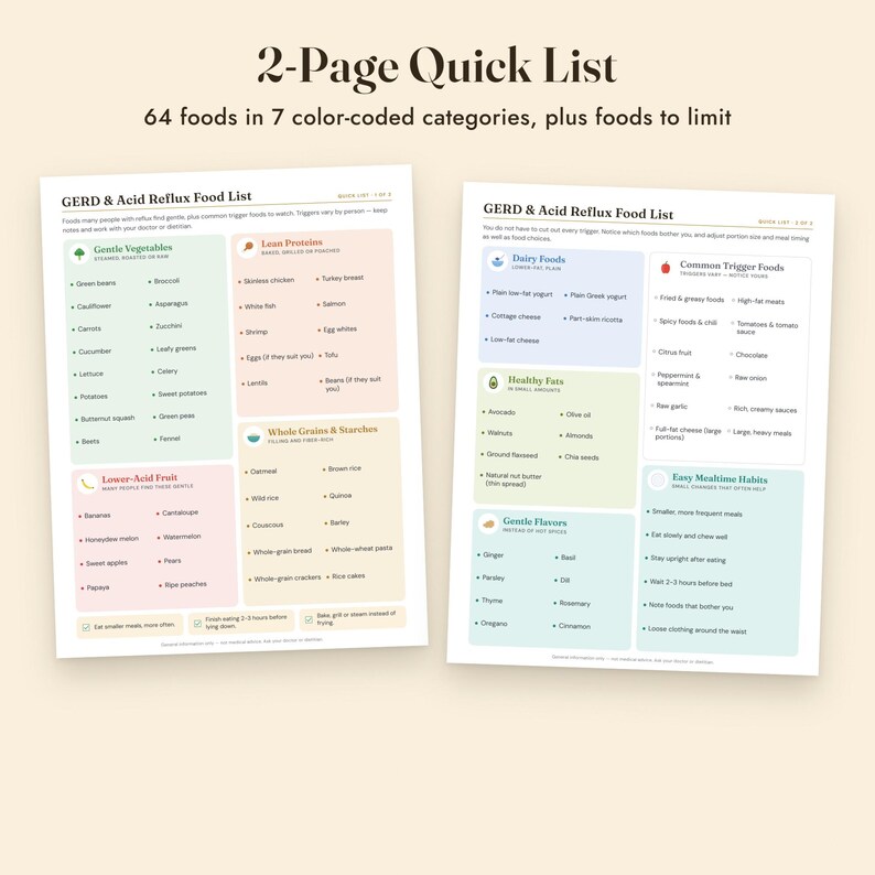GERD Food List Printable, Acid Reflux Diet, Trigger Food Diary, Grocery List, Letter A4 image 4