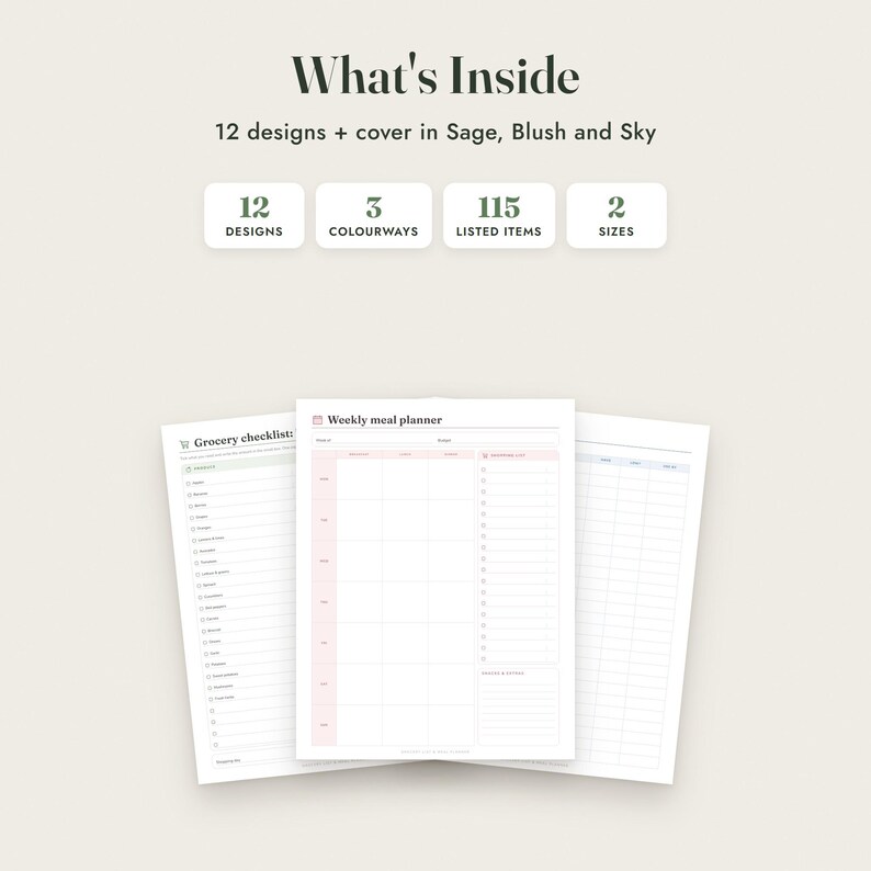 Grocery List Printable, Meal Planner, Pantry Inventory, Aisle Checklist, 3 Colours, Letter A4 imagen 2