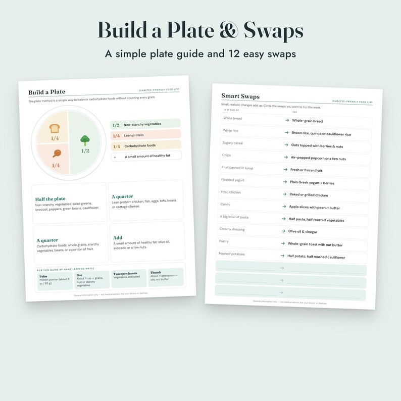 Diabetes Food List Printable, Diabetic Grocery List, Meal Planner, Plate Guide, Letter A4 imagem 5
