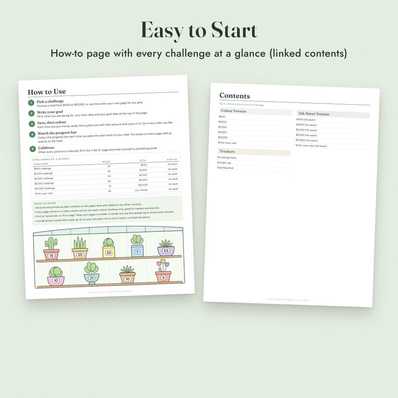 Savings Challenge Printable, Plant Shop Color In Tracker, 500 to 10000, Letter A4 image 8