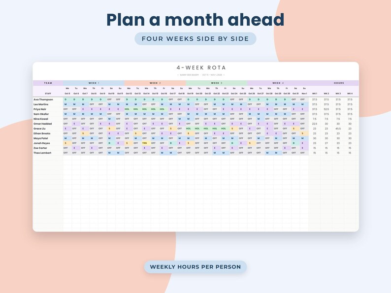 Employee Shift Schedule Google Sheets, Staff Rota Planner, Weekly Roster Template, Labour Cost Tracker image 5
