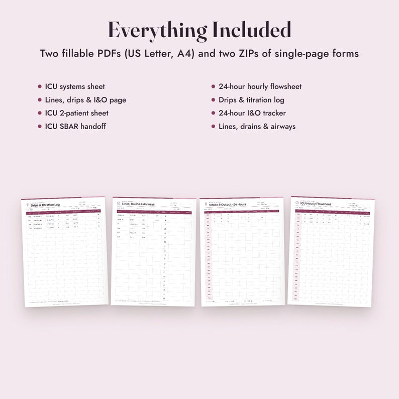 Nurse Report Sheet ICU, Fillable Critical Care Brain Sheet, Drips, Flowsheet, SBAR, Letter A4 image 10
