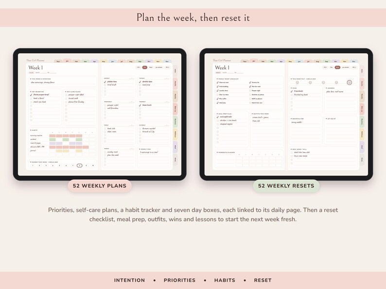 That Girl Planner Digital, Undated Daily Routine, Self Care Journal, Habit Tracker, Glow Up image 3