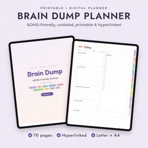 ADHD Planner Printable and Digital, Undated Brain Dump Pages, Focus Routine, Letter A4 Bild 1