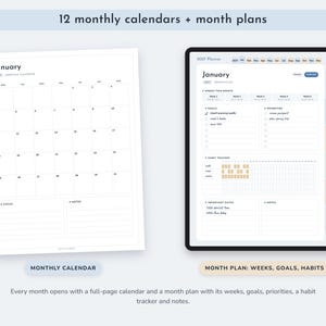 2027 Printable Planner, Monthly Weekly Calendar Pages, US Letter PDF plus Hyperlinked Digital Version image 2