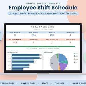 Employee Shift Schedule Google Sheets, Staff Rota Planner, Weekly Roster Template, Labour Cost Tracker image 1