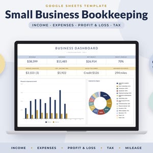 Small Business Bookkeeping Spreadsheet Google Sheets, Profit and Loss, Income Expense Tracker, Tax Estimate image 1