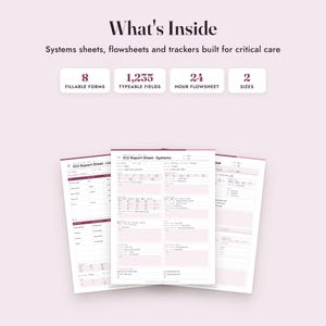 Nurse Report Sheet ICU, Fillable Critical Care Brain Sheet, Drips, Flowsheet, SBAR, Letter A4 image 2