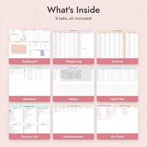Fitness Planner Google Sheets, Weight Loss Journey Tracker, Calorie and Workout Log, Body Measurements bild 2