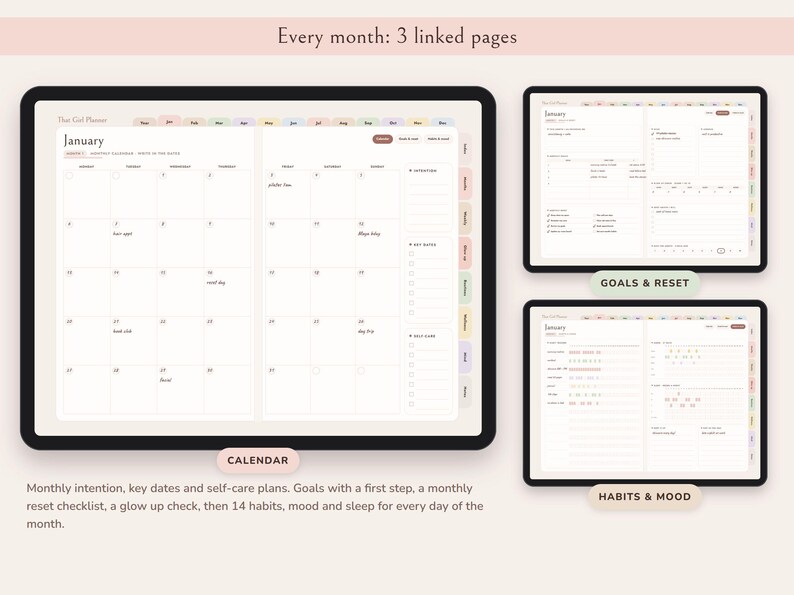 That Girl Planner Digital, Undated Daily Routine, Self Care Journal, Habit Tracker, Glow Up image 5