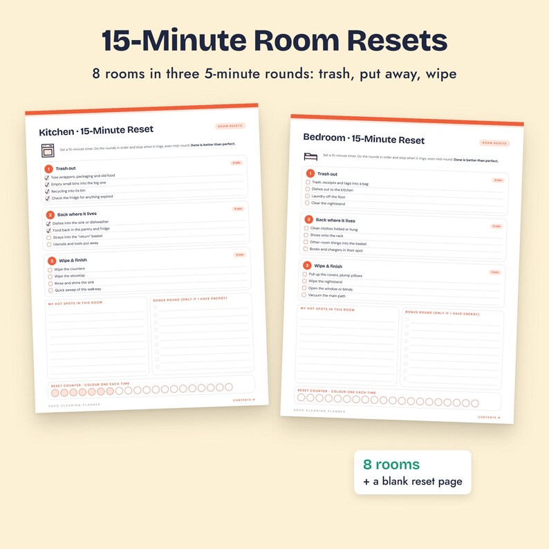 ADHD Cleaning Planner Bundle, Energy Cleaning Menus, 15 Minute Room Resets, Doom Pile Rescue image 5