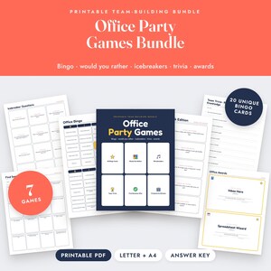 Ensemble de jeux pour fêtes de bureau : bingo, brise-glace, quiz d’équipe, récompenses professionnelles à imprimer image 1