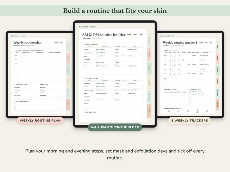 Skincare Journal Printable, Self Care Planner, Routine Tracker, Skin Diary, Product Inventory, Digital Undated image 3