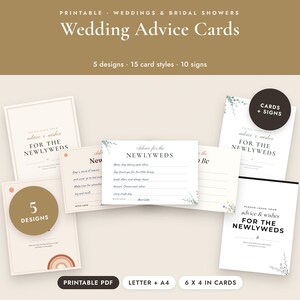 Wedding Advice Cards Printable, Newlywed and Bride to Be Cards, Signs, 5 Designs image 1