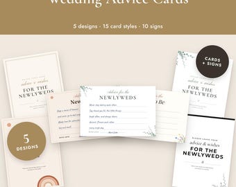 Wedding Advice Cards Printable, Newlywed and Bride to Be Cards, Signs, 5 Designs