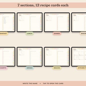 Digital Recipe Book, Hyperlinked Cookbook Template with 84 Cards, Meal Planner and Grocery List image 3