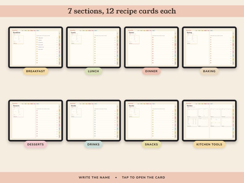 Digital Recipe Book, Hyperlinked Cookbook Template with 84 Cards, Meal Planner and Grocery List image 3