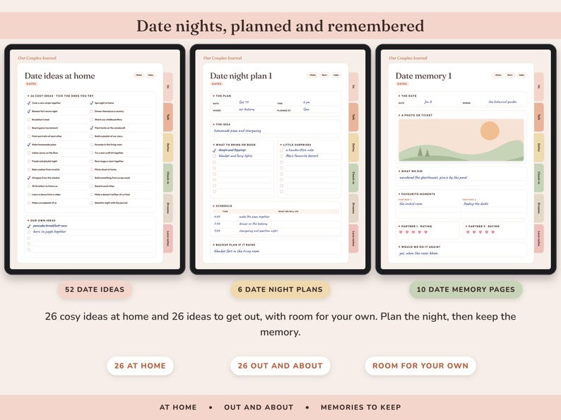 Diario di coppia stampabile, quaderno di esercizi per la relazione, 120 spunti di conversazione, idee per serate romantiche, check-in settimanale immagine 4