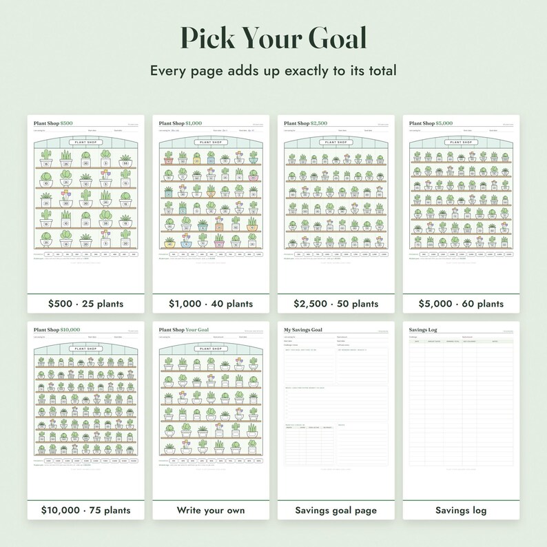 Savings Challenge Printable, Plant Shop Color In Tracker, 500 to 10000, Letter A4 image 3
