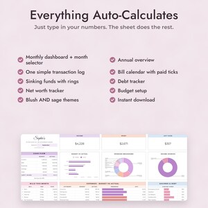Annual Budget Spreadsheet Google Sheets, Finance Dashboard, Monthly Budget Planner, Bill Calendar, Sinking Funds, Net Worth Tracker image 8