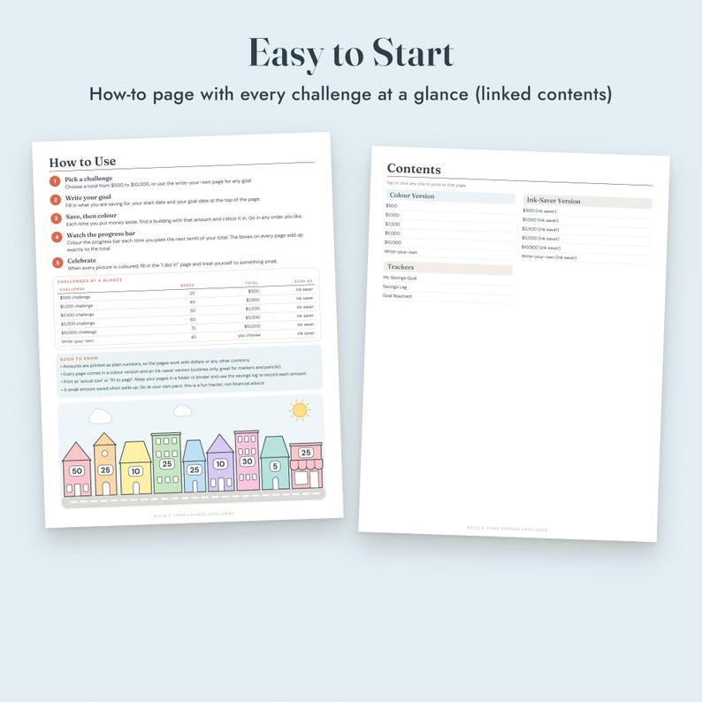 Savings Challenge Printable, Build a Town Color In Tracker, 500 to 10000, Letter A4 image 8