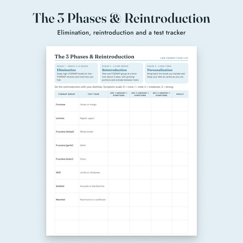 Low FODMAP Food List Printable, IBS Grocery List, Reintroduction Tracker, Letter A4 image 6