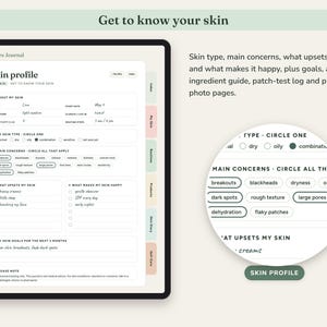 Skincare Journal Printable, Self Care Planner, Routine Tracker, Skin Diary, Product Inventory, Digital Undated image 2