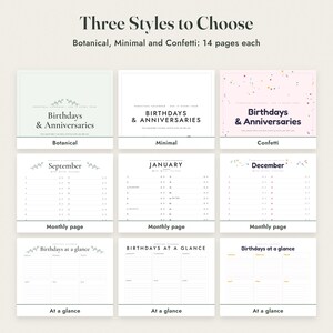 Birthday Calendar Printable, Perpetual Anniversary Calendar, 3 Styles, Monthly and One Page, Letter A4 imagen 3