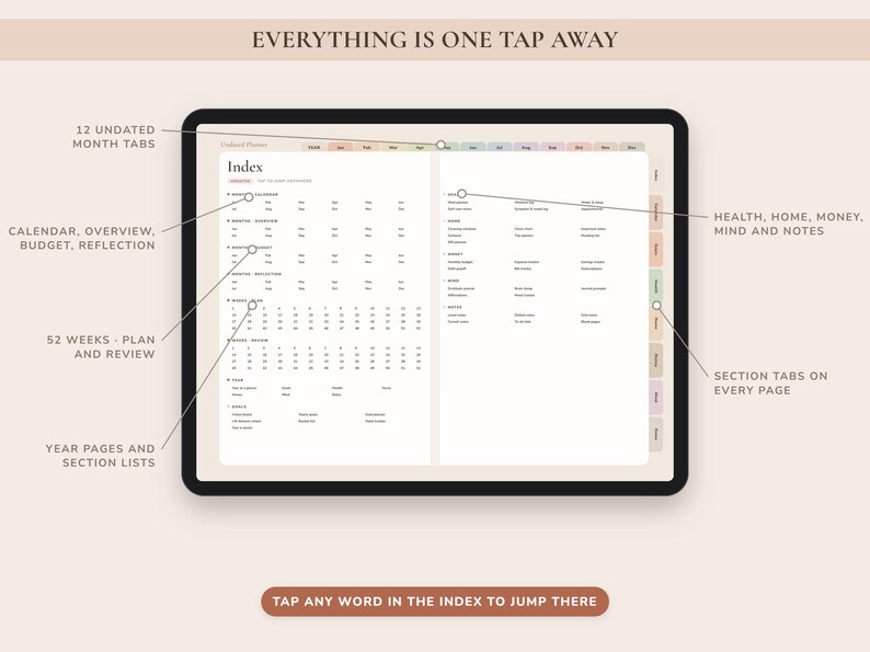Undated Digital Planner, Hyperlinked Daily Weekly Monthly Pages, Boho Landscape Journal with Habit Tracker image 2