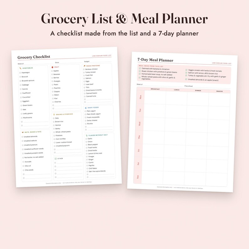 Low Sodium Food List Printable, Heart Healthy Grocery List, Sodium Tracker, Letter A4 image 7