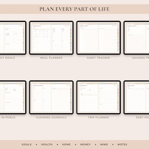 Undated Digital Planner, Hyperlinked Daily Weekly Monthly Pages, Boho Landscape Journal with Habit Tracker image 9
