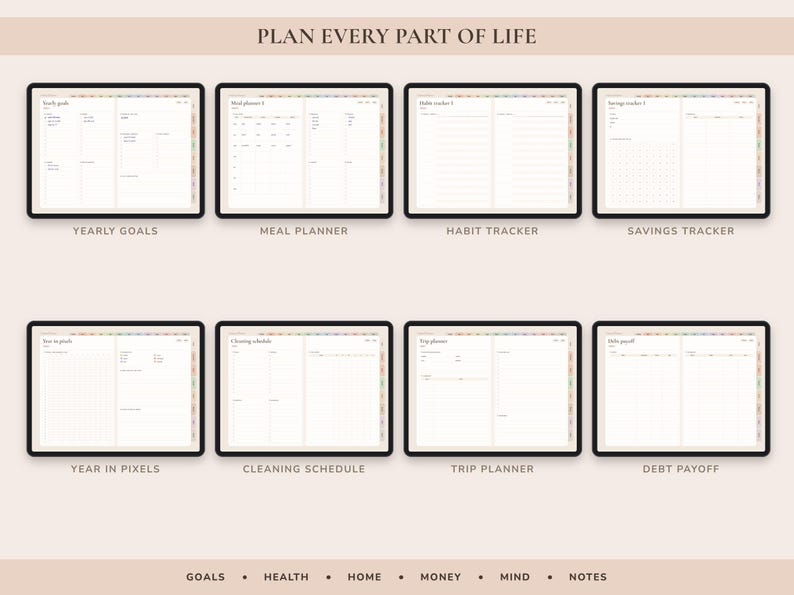 Undated Digital Planner, Hyperlinked Daily Weekly Monthly Pages, Boho Landscape Journal with Habit Tracker image 9
