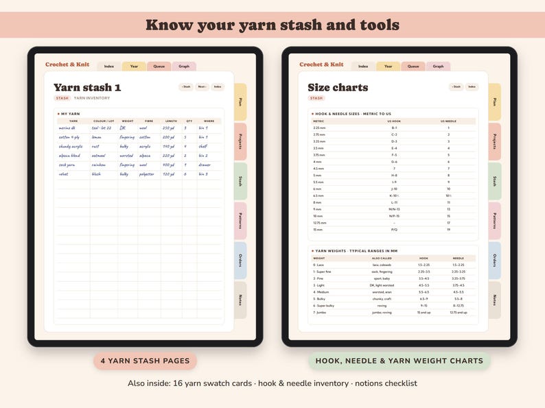 Crochet Planner Printable, Knitting Project Tracker, Yarn Stash Inventory, Row Counter, Pattern Log, Digital image 4