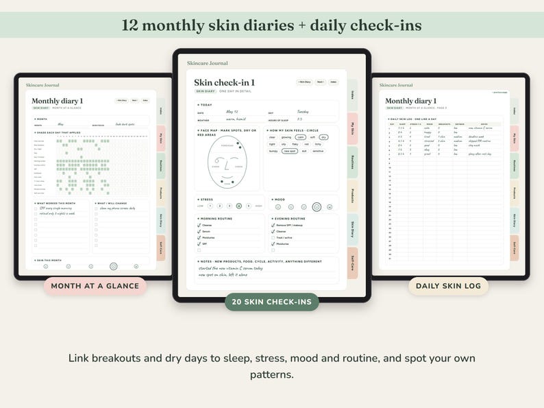 Skincare Journal Printable, Self Care Planner, Routine Tracker, Skin Diary, Product Inventory, Digital Undated image 5