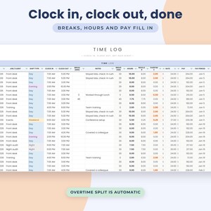 Timesheet Google Sheets Template, Overtime Tracker, Hourly Pay Calculator, Work Hours Log image 4
